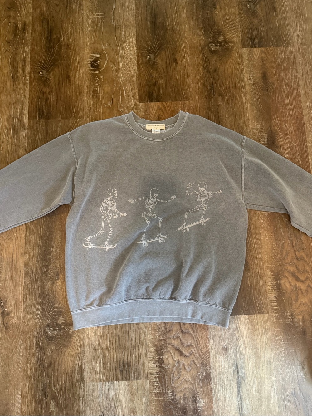 Urban Outfitters Grey Crewneck Sweatshirt with White Skeleton Skate Graphic